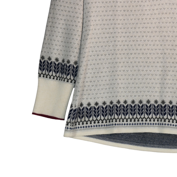 Eddie Bauer Sweater Women Large Ivory Blue Fair Isle 1/2 Zip Ski Holiday Party - Picture 5 of 8